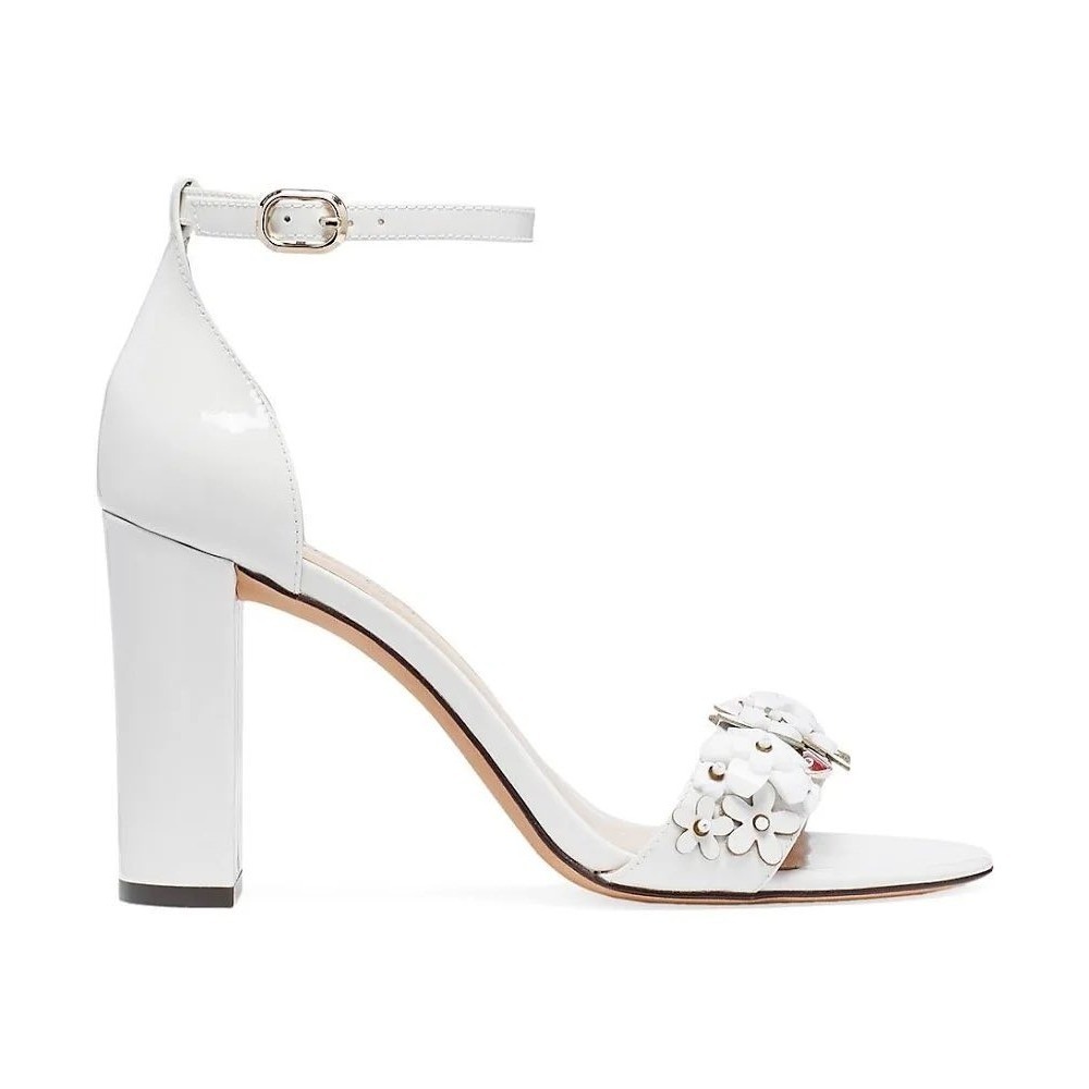 Kate Spade Paradisi Sz 8.5 B Optic White Patent Leather Floral Block Heel Sandal